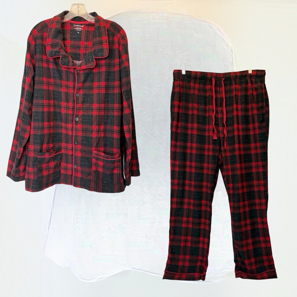 Cuddl Duds Soft Cozy Lodge 2 Piece Red Flannel Plaid Pajama Set Mens XL